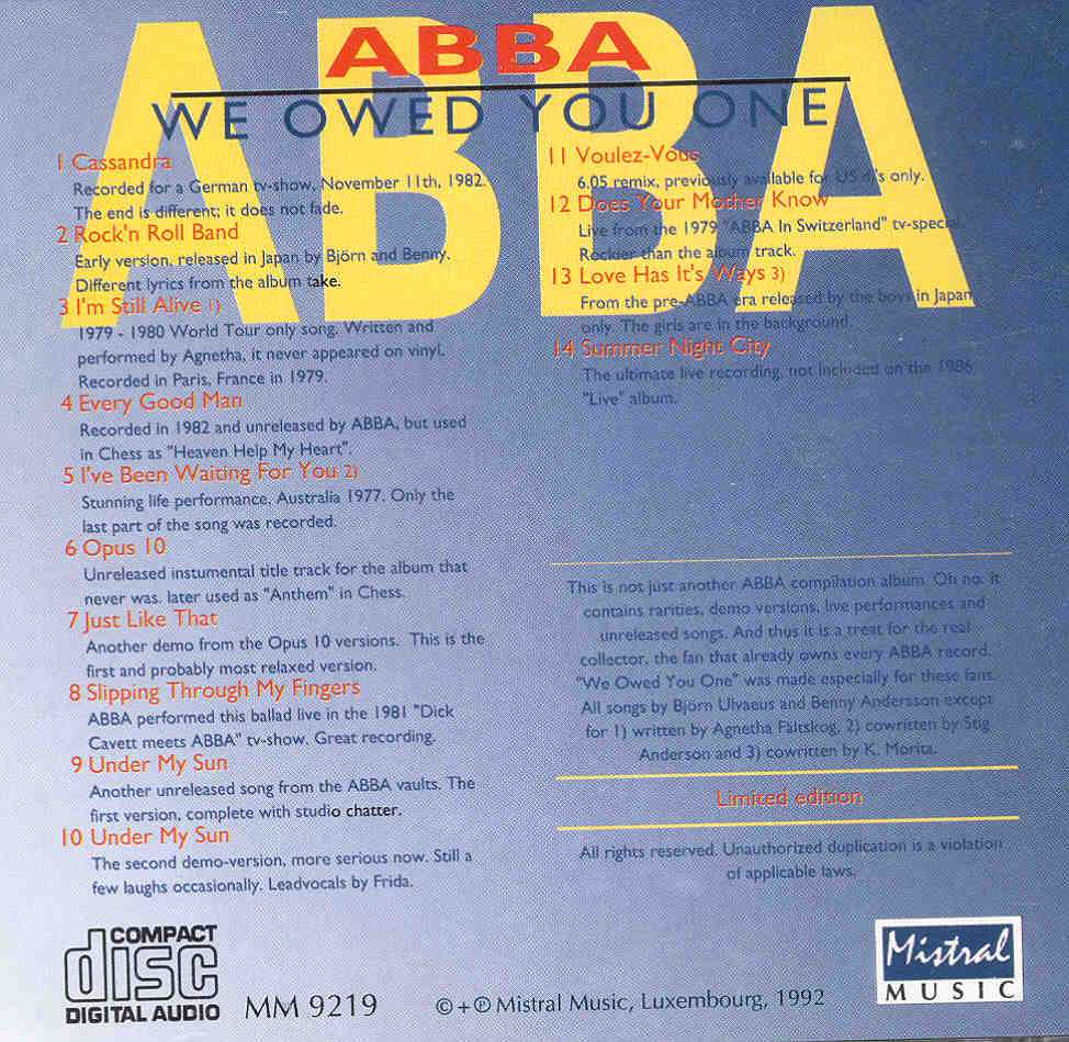 Abba - We Owed You One  ( Mistral )