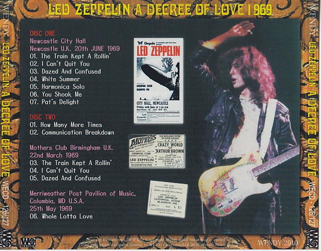 Led Zeppelin - A Decree of Love (2CD) ( Wendy ) NEWCASTLE CITY HALL UK 20th JUNE 1969 + Birmingham March 1969