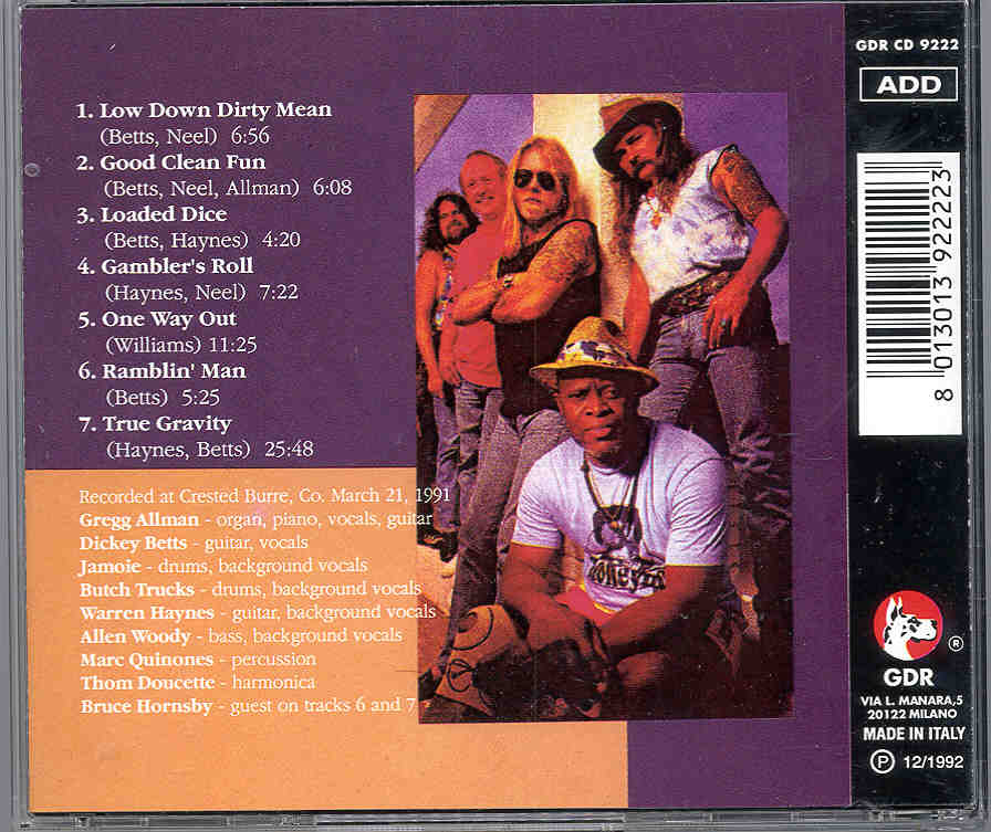 Allman Brothers Band - True Gravity ( Great Dane ) ( Crested Burre , CO , USA , March 21st , 1991 )