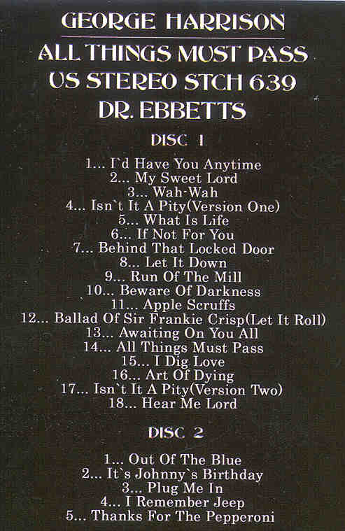 George Harrison - All Things Must Pass  ( 2 CD SET ) ( Dr. Ebbetts 2008 )