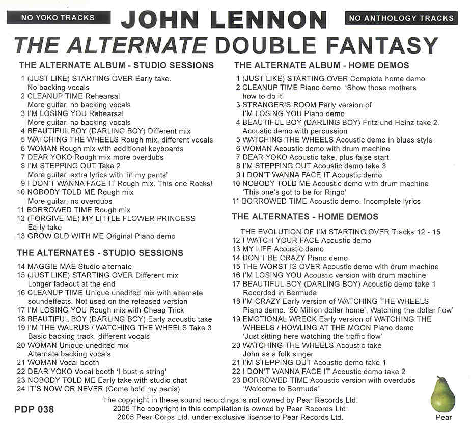 John Lennon - The Alternate Double Fantasy ( 2 CD SET ) ( PEAR )
