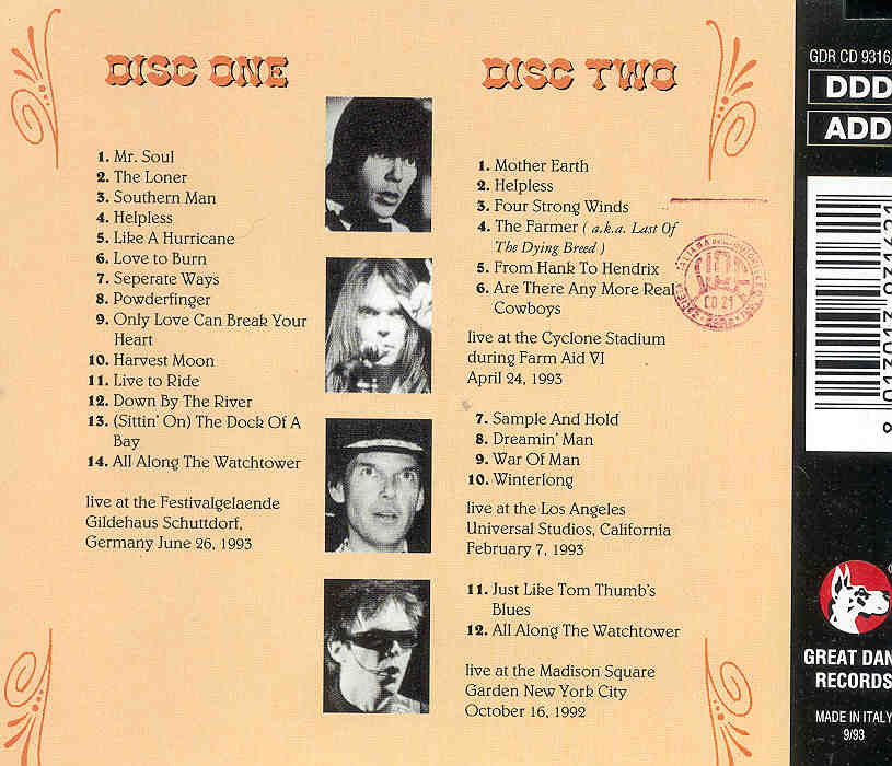 Neil Young / CSNY - A Transformer Man  ( Great Dane ) ( 2 CD set ) ( Madison Square Garden , New York , October 16th , 1992 )