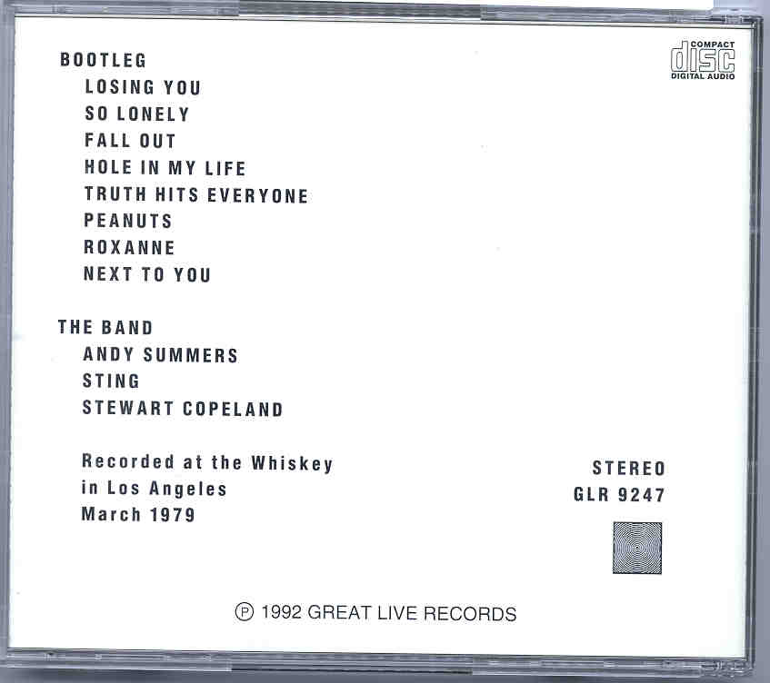 Sting / The Police - The Police - Bootleg ( Live at The Whiskey , Los Angeles , USA , 1991 )