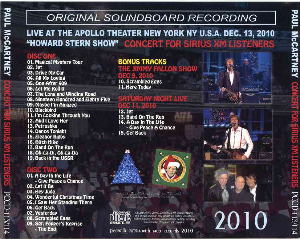 Paul McCartney - Concert For Sirus XM Listeners ( 2 CD set )( Piccadilly Circus )( New York , Dec 13th , 2010 )