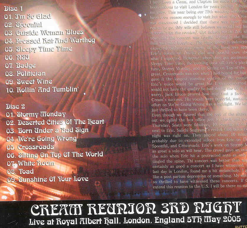 Jack Bruce - CREAM Reunion 2005 Third Night ( 2 CD set )
