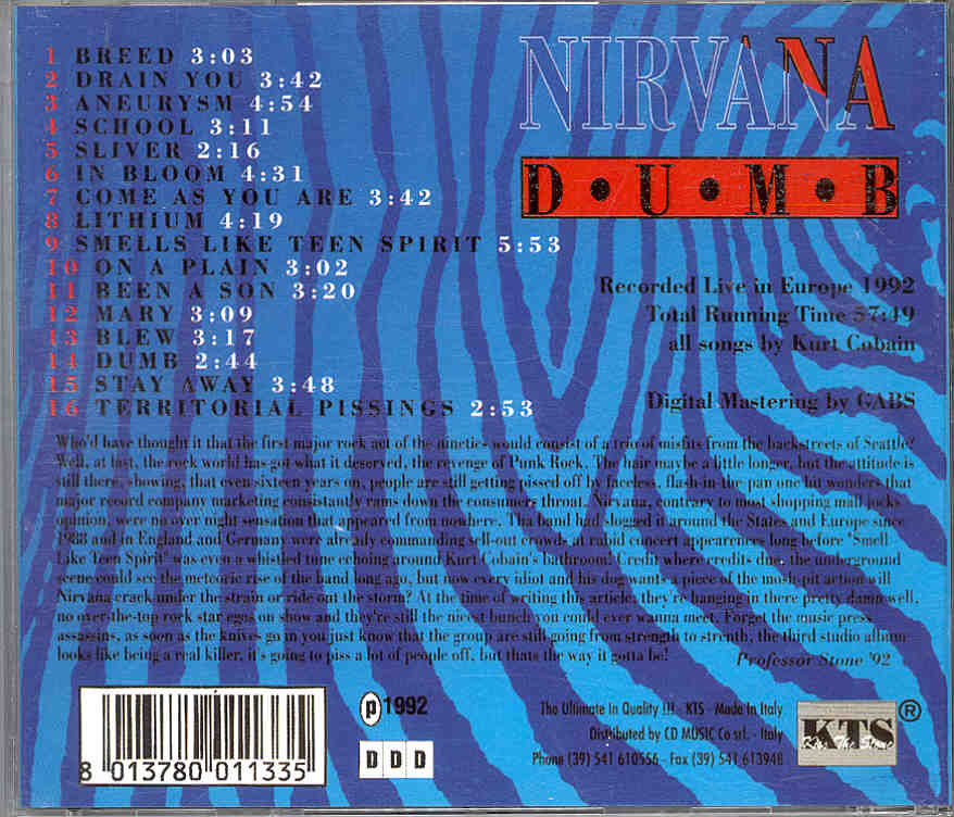 Nirvana - Dumb ( Live in Europe 1992 ) ( KTS )