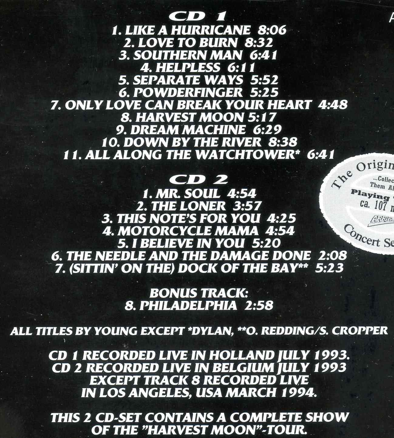 Neil Young / CSNY - Europe '93 ( 2 CD set ) ( Live in Holland and Belgium July 1993 plus Los Angeles March 1994 )