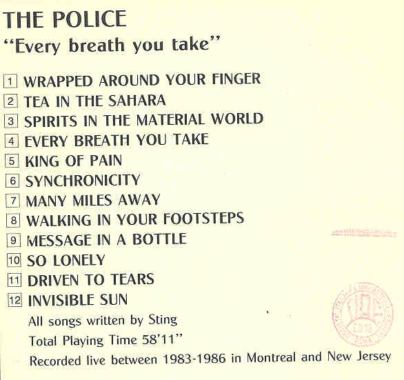 Sting / The Police - Every Breathe You Take ( On Stage Recs. ) ( Montreal & New Jersey 1983-1986 )
