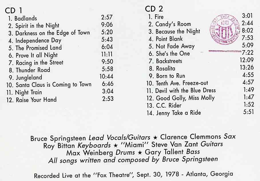 Bruce Springsteen - Fox Theater Presents The Boss ( 2 CD SET ) ( Atlanta , GA , September 30th , 1978 )