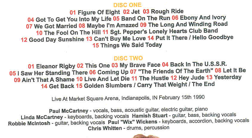 Paul McCartney - Get Back to Indianapolis ( 2 CD set ) ( Beatfile ) ( Market Square , Indianapolis , IN , Feb 15th , 1990 )