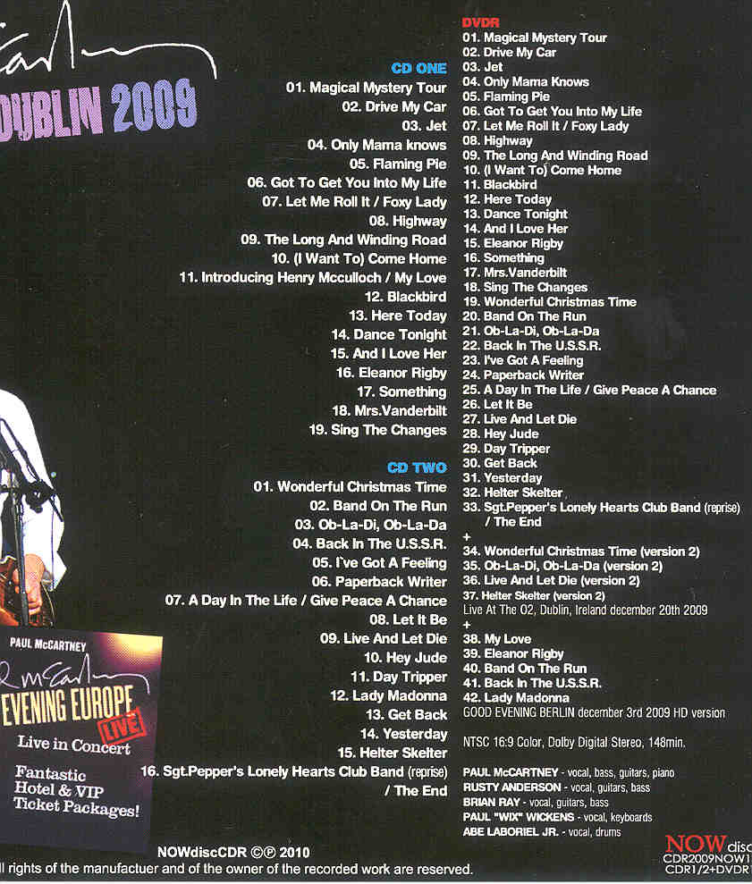 Paul McCartney - Good Evening Dublin ( 2 CD + 1 DVD SET ) ( 02 Dublin , Ireland , December 20th , 2009 )