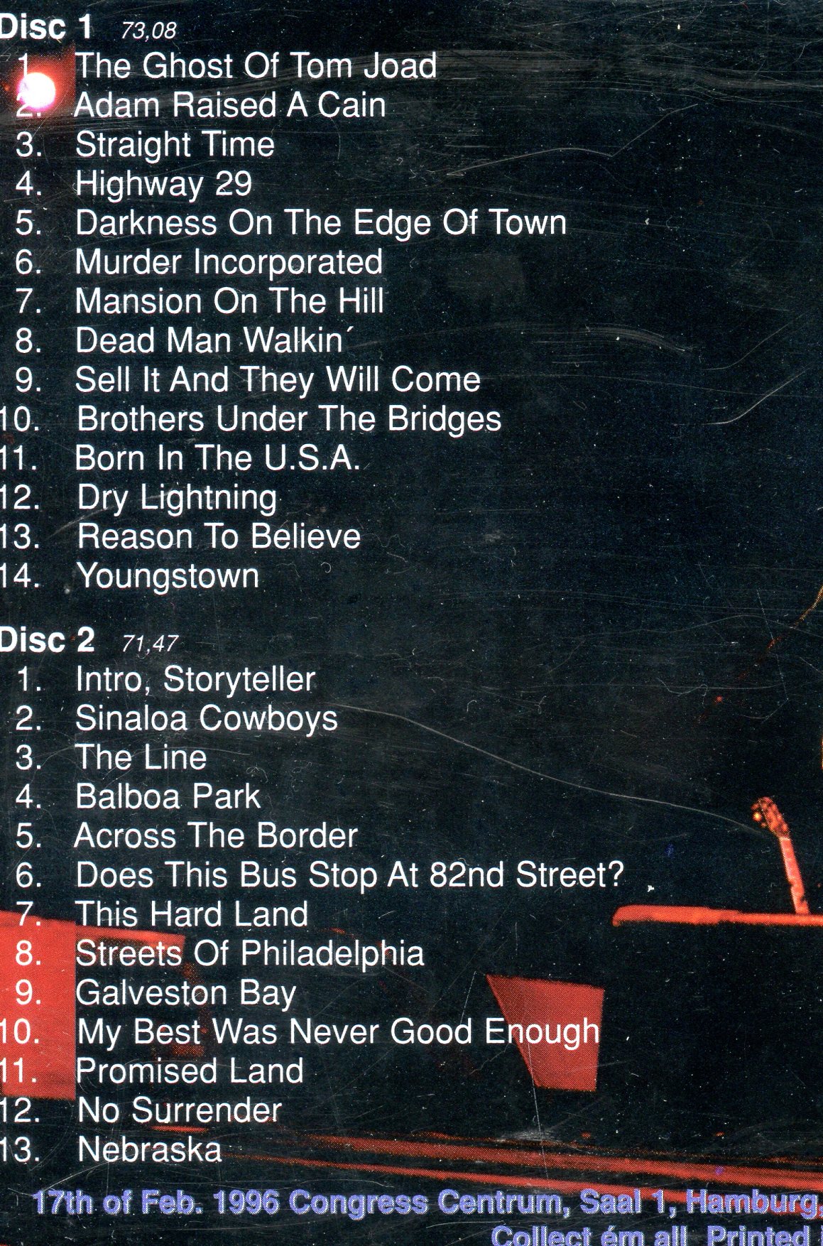 Bruce Springsteen - Hamburg Night ( 2 CD set ) ( Crystal Cat )( Congress Centrum Saal 1 , Hamburg , Germany , February 17th , 1996 )
