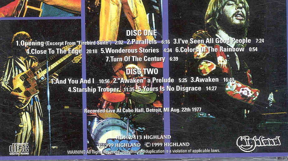 Yes - High Vibration Ship ( Highland ) ( 2 CD!!!!! SET ) ( Cobo Hall , Detroit , MI , USA , August 22nd , 1977 )