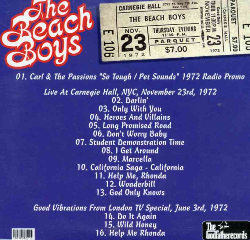 The Beach Boys - Hold On Brothers ( The Godfatherecords ) ( Carnegie Hall , New York , November 23rd , 1972 - plus Bonustracks )
