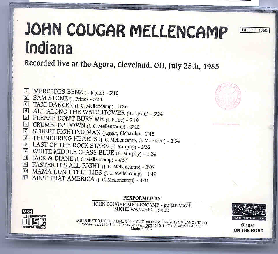 John Cougar Mellencamp - Indiana ( Live at the Agora , Cleveland , Ohio , July 25th , 1985 )