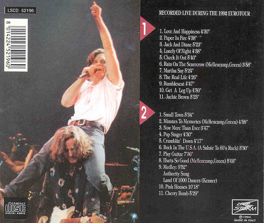 John Cougar Mellencamp - In Europe ( 2 CD set ) ( Recorded LIVE During The 1992 Eurotour )