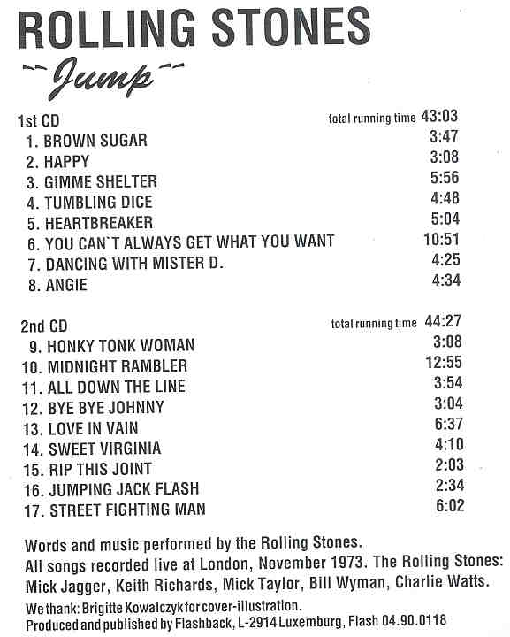 Rolling Stones - Jump ( 2 CD!!!!! set ) ( Flashback ) ( London , UK , November 1973 )