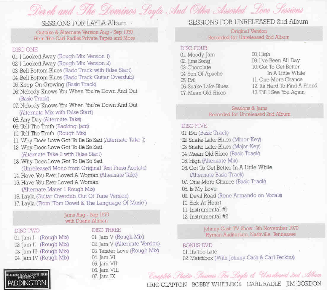 Eric Clapton - Layla & Other Assorted Love Songs Sessions ( 5 CD + 1 DVD SET ) ( Paddington )