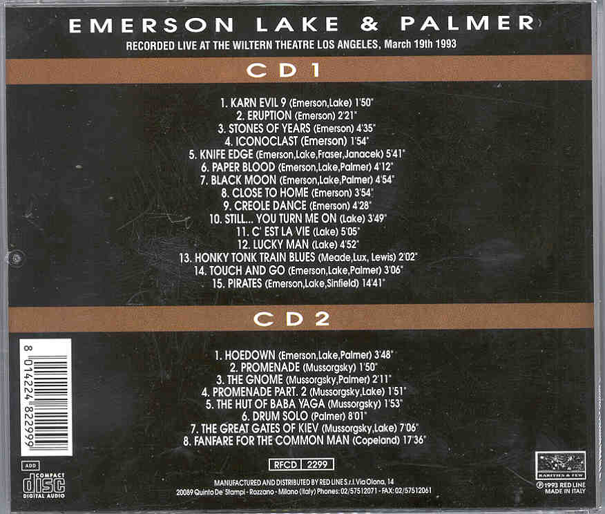 Emerson , Lake & Palmer - Live At The Wiltern ( 2 CD set ) ( Los Angeles , CA , USA , March 19th , 1993 )