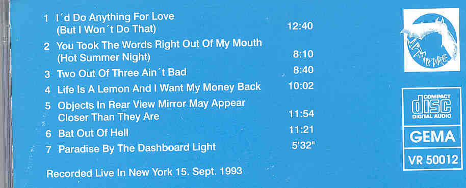 Meat Loaf - Live In New York '93 ( New York , USA , September 15th , 1993 )