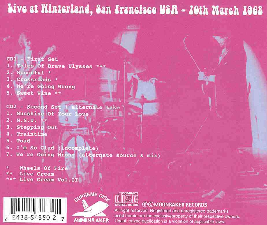 Eric Clapton - Live Scream ( 2 CD SET ) ( Cream at Winterland , San Francisco , USA , March 10th , 1968 )