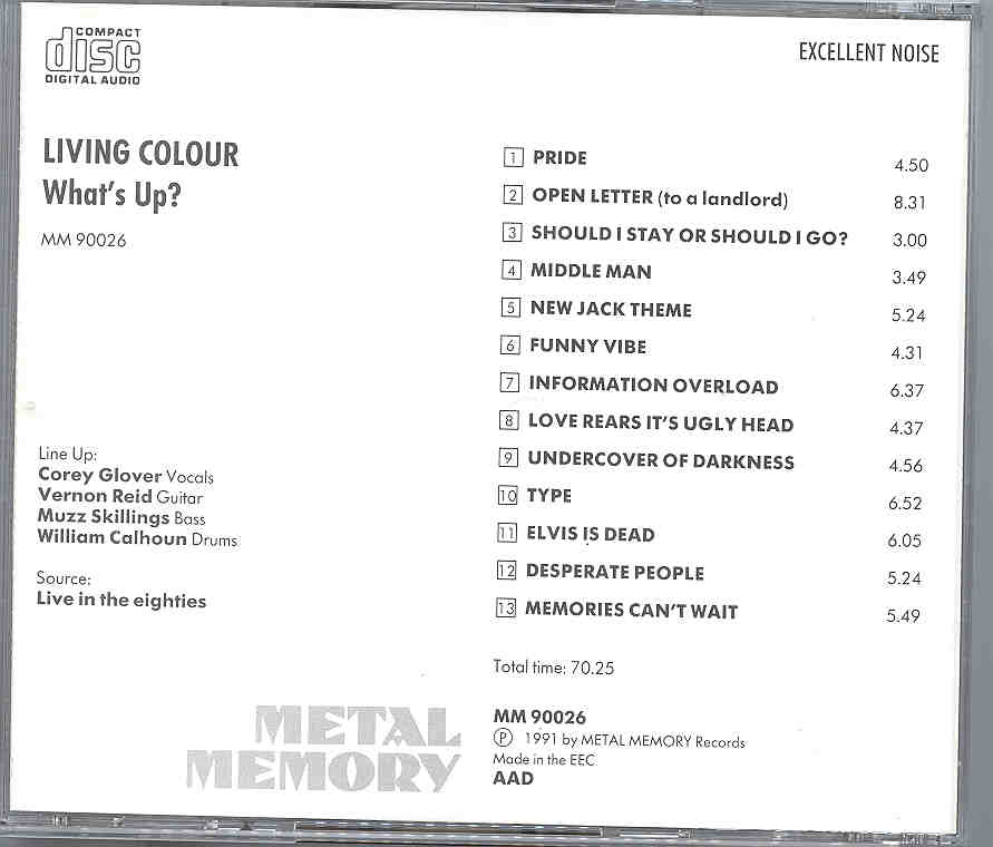 Living Colour - What's Up ? ( Live in the 80's )