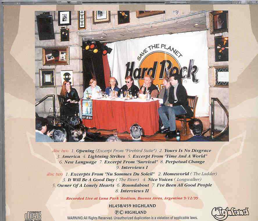 Yes - Luna Park 1999 ( Highland ) ( 2 CD!!!!! SET ) ( Live in Buenos Aires , Argentina , 9/12/99 )