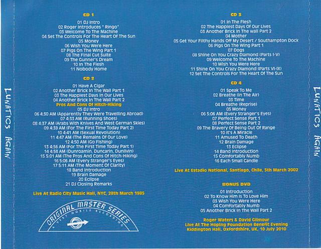 Roger Waters - Lunatics Again ( 4 CD + 1 DVD )( Radio City New York 1985 Plus Chile 2002 + UK 2010 With David Gilmour )