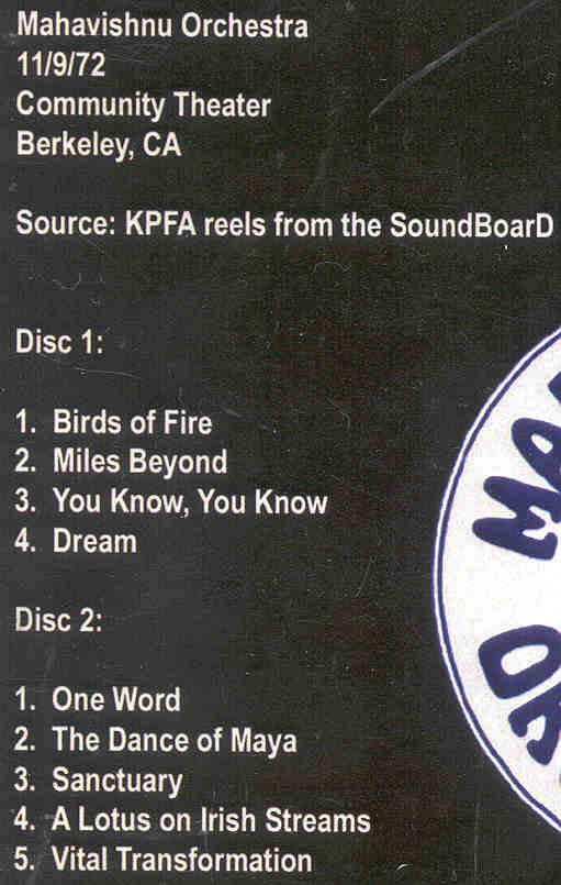 Mahavishnu Orchestra - Live in Berkeley 1972 ( 2 CD set ) ( Berkeley Community Theater , California , Nov 9th , 1972 )