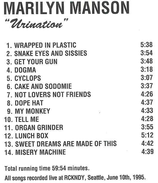 Marilyn Manson - Urination ( Flashback )( Live at RCKNDY , Seattle , June 10th , 1995 )