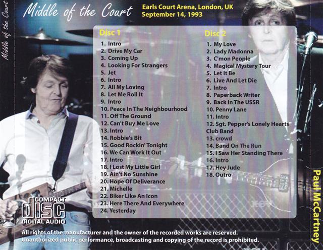 Paul McCartney - Middle Of The Court ( 2 CD set ) ( Earls Court Arena , London , UK , September 14th , 2003 )