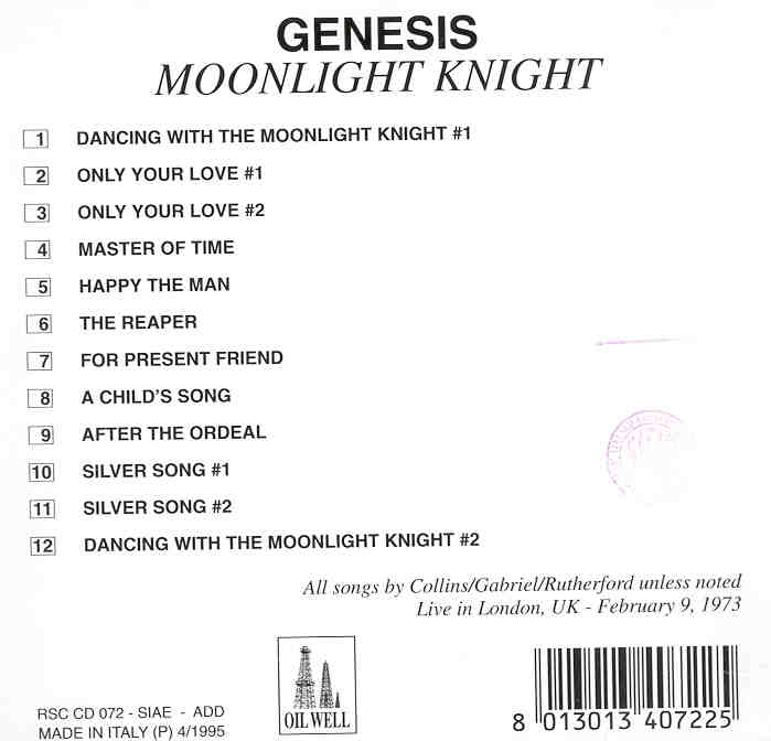 P. Gabriel  /  GENESIS  /  P. Collins - Moonlight Knight ( Oil Well ) ( London , UK , February 9th , 1973 )