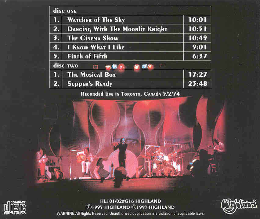 P. Gabriel  /  GENESIS  /  P. Collins - Moonlit Queen  ( Highland )( 2 CD set ) ( Live In Toronto , Canada , 5/2/74 )