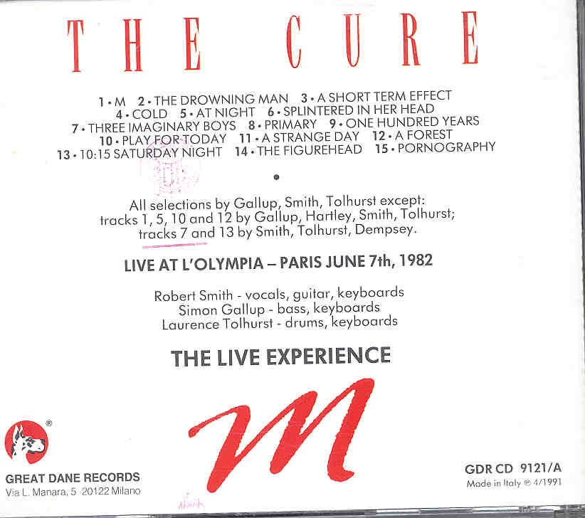 The Cure - M   ( Great Dane Recs )  ( Paris , June 7th , 1982 )