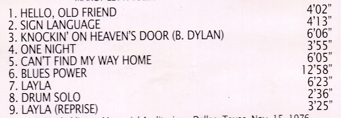 Eric Clapton - One Night In Dallas ( Dallas , Texas , November 15th , 1976 ) ( Black Panther )