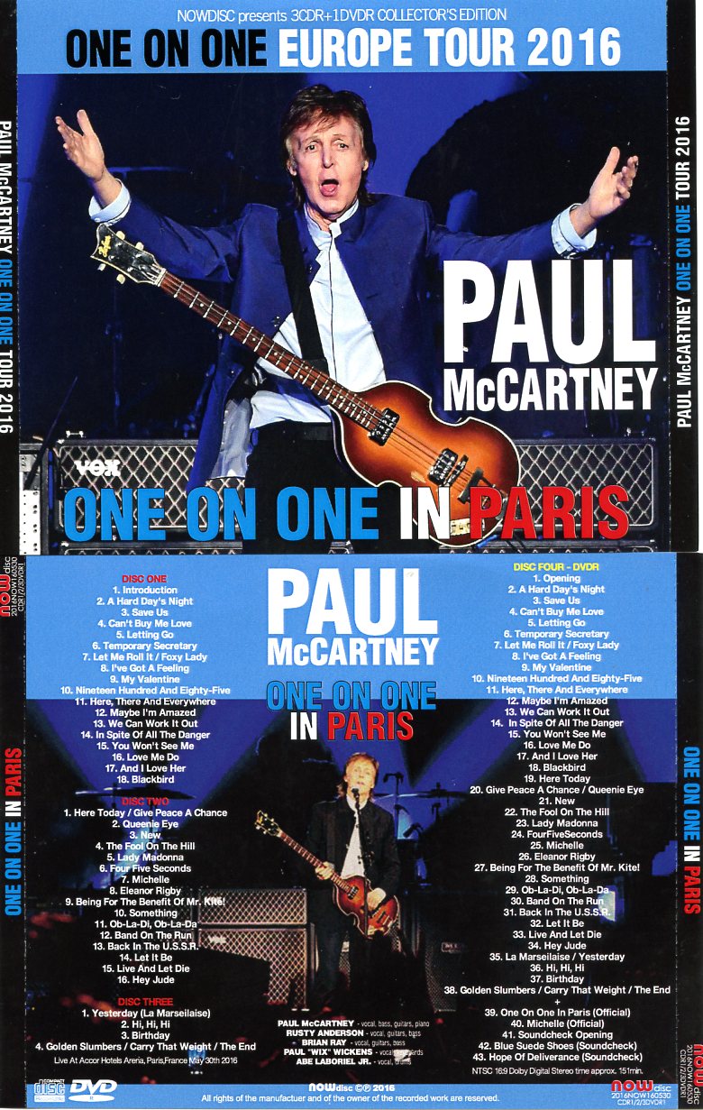 Paul McCartney - One On One in Paris ( 3 CD - 1 DVD SET ) ( Now Disc ) ( Accors Hotel Arena , Paris , France , May 30th , 2016 )