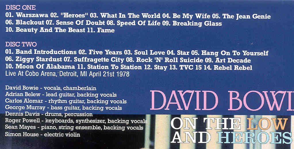 David Bowie - On The Low And Heroes ( 2 CD set ) ( Cobo Arena , Detroit , MI , USA , April 21st , 1978 )