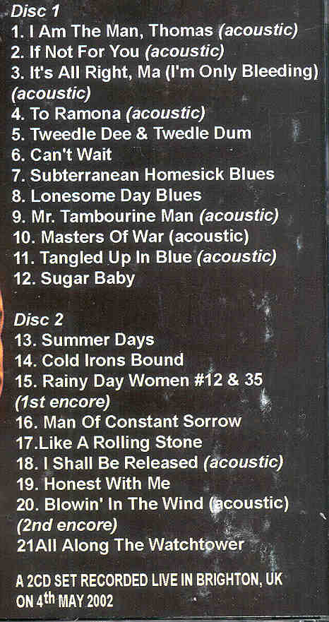 Bob Dylan - On The Waterfront ( 2 CD set ) ( Live In Brighton , UK , May 4th , 2002 )