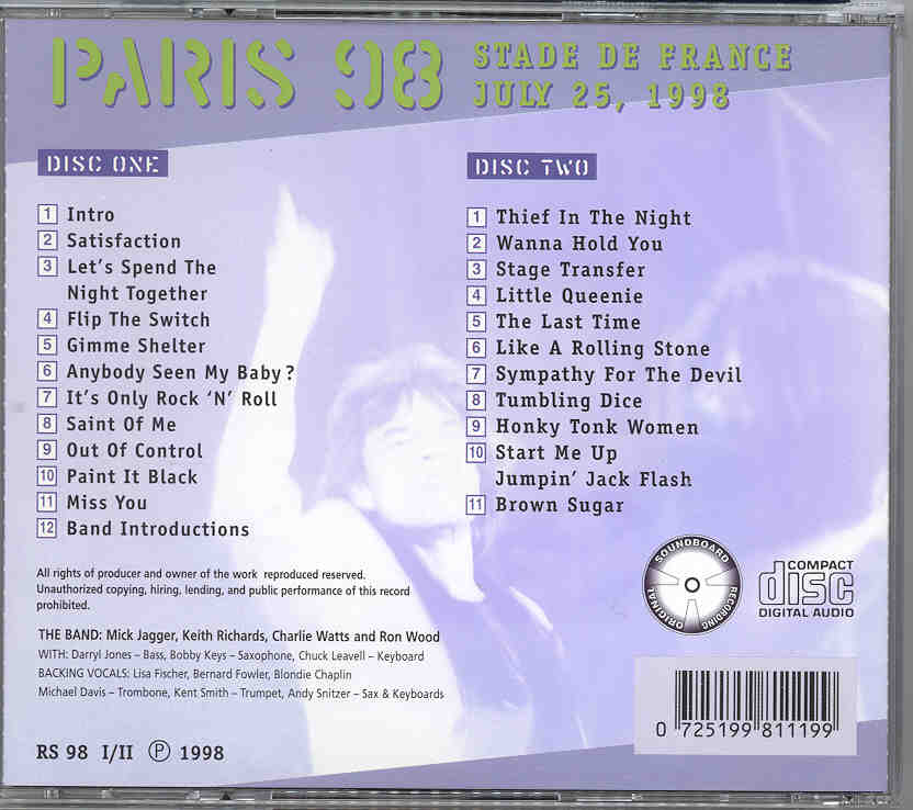Rolling Stones - Paris 98 ( Stade De France , July 25th , 1998 ) ( 2 CD!!!!! SET ) Picture