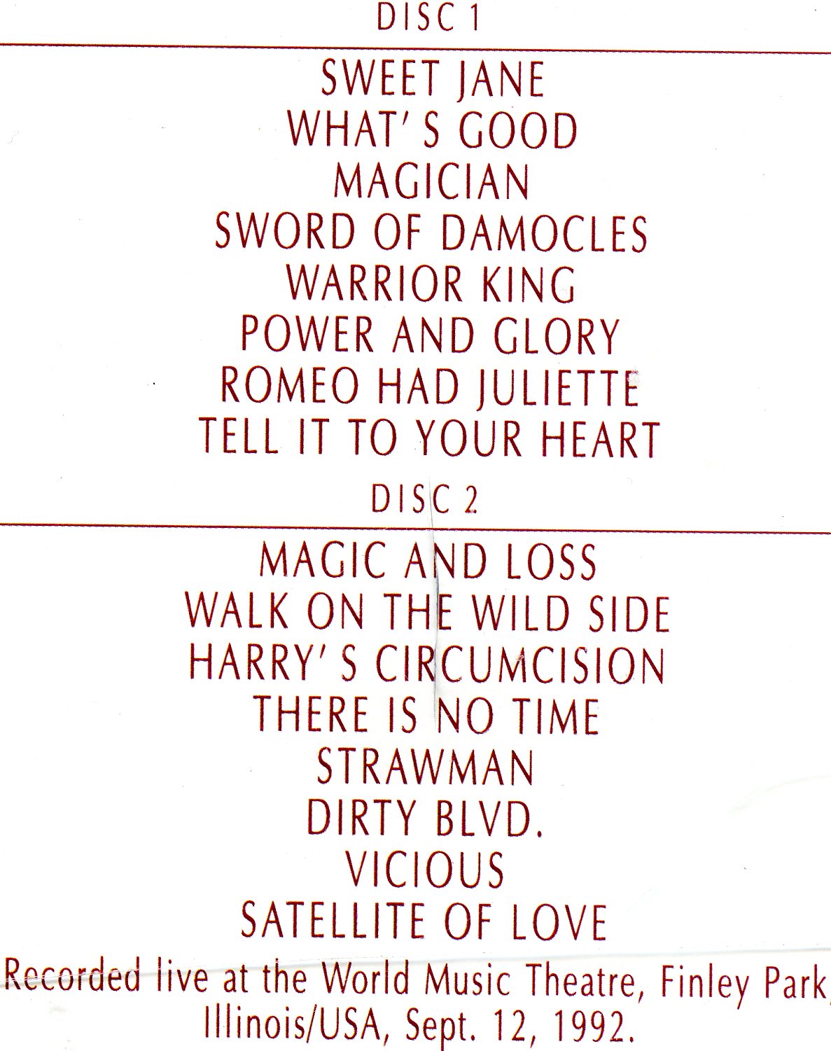 Lou Reed / Velvet Underground - Power And Glory ( Swingin' Pig )( 2 CD SET )( World Music Theatre , Finley Park , Illinois , USA , Sept 12th , 1992 )