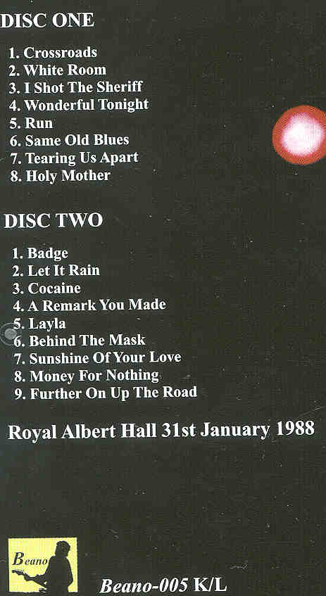 Eric Clapton - 9 Wonderful Nights At Royal Albert Hall 1988 ( January 31st ) ( 2 CD set ) ( Beano )