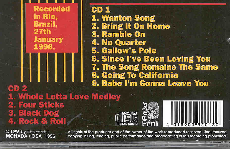 Led Zeppelin - Rio '96 ( 2 CD SET )( Page/Plant Live In Rio De Janeiro , Brazil , January 27th , 1996 )