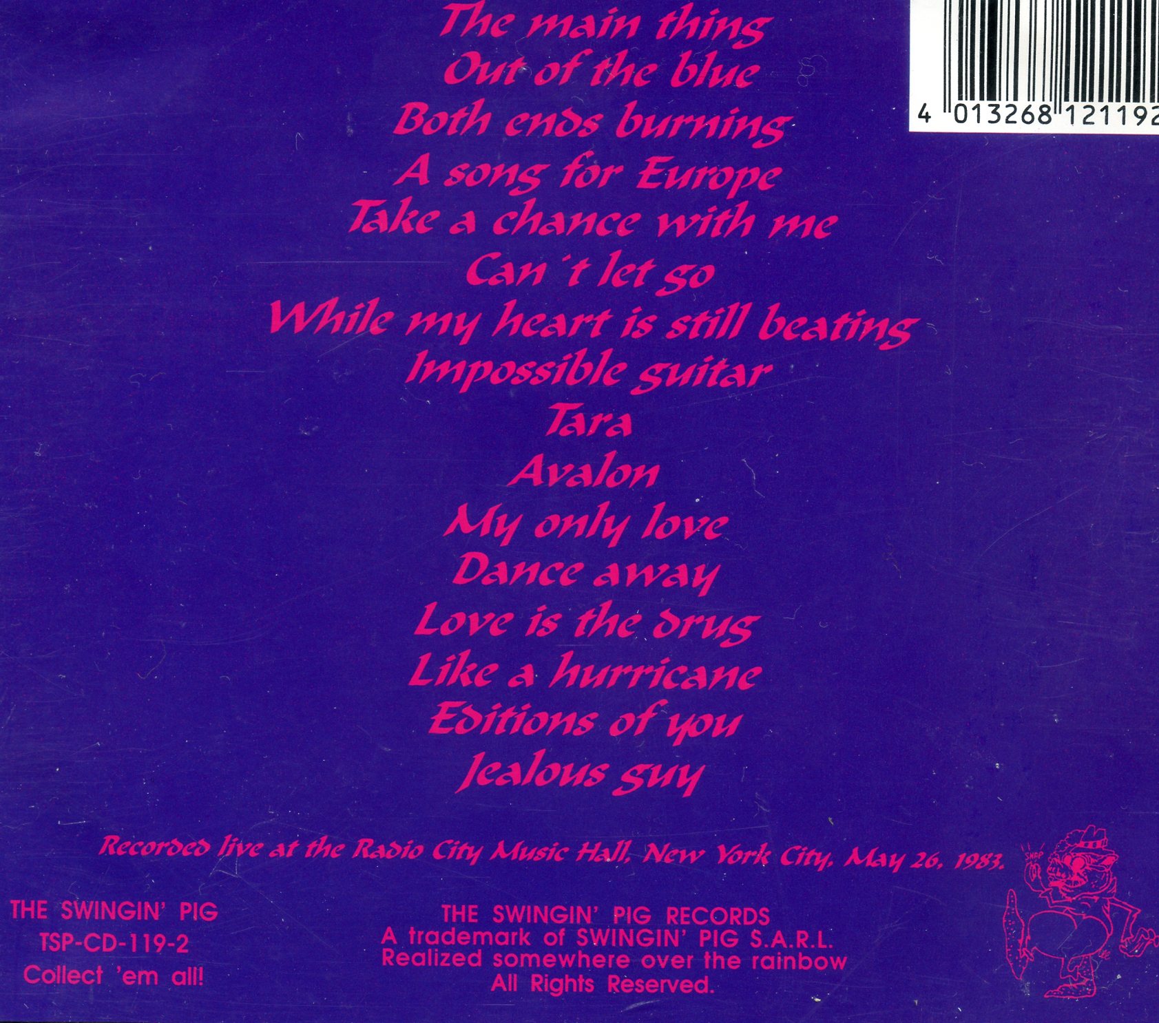 Brian Ferry & Roxy Music - Out Of The Blue ( 2 CD) ( Radio City Music Hall , New York , USA , May 26th 1983 ) ( Swingin' Pig )