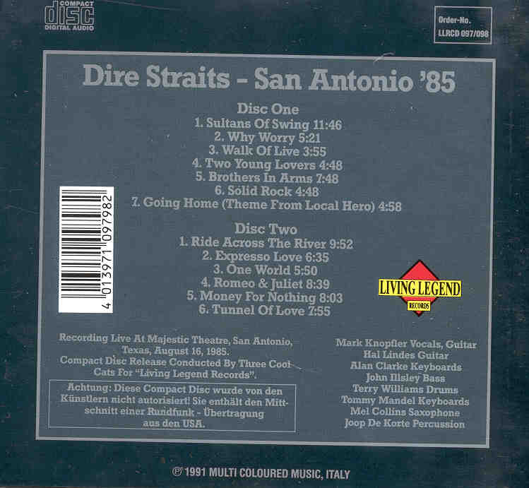 Dire Straits - San Antonio 1985  ( Living Legend ) ( 2 CD SET ) ( San Antonio , Texas , August 16th , 1985 )