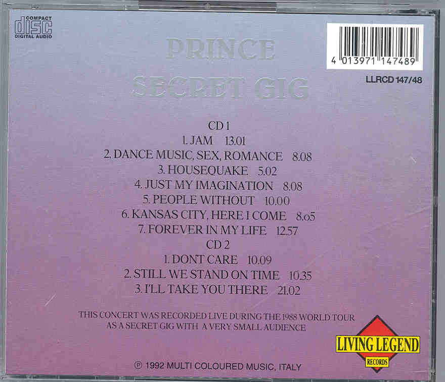 Prince - Secret Gig ( 2 CD!!!!! set ) ( Living Legend ) ( 1988 World Tour , Private gig , small audience )