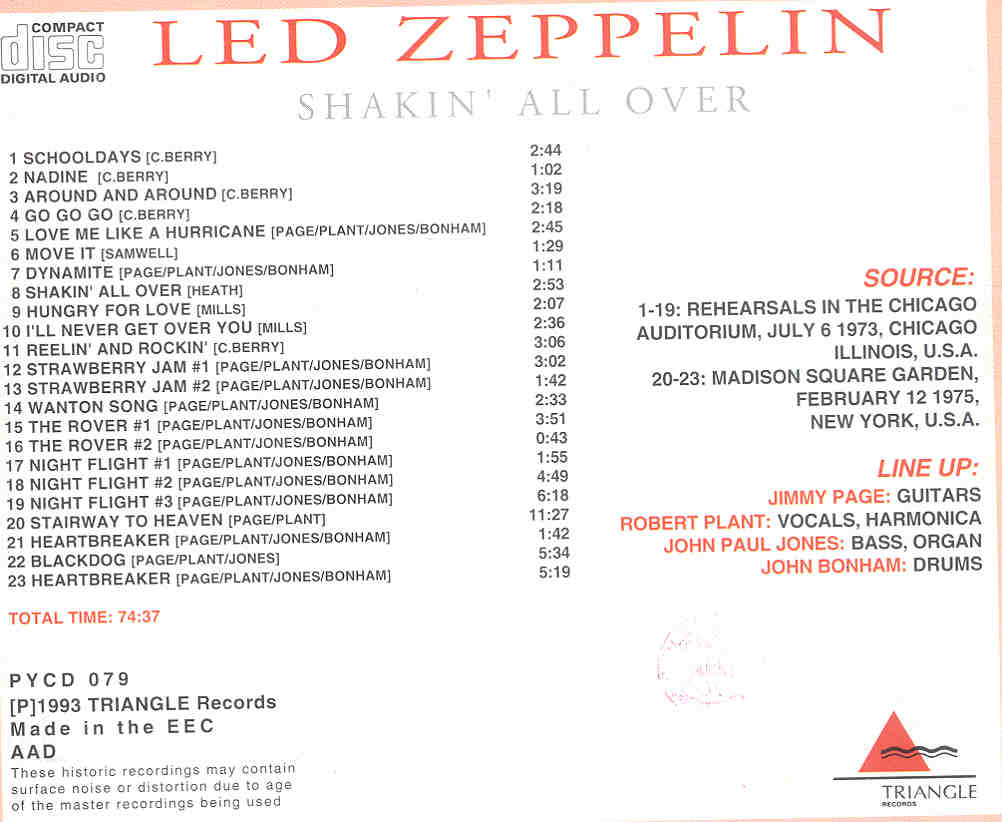 Led Zeppelin - Shakin' All Over ( Triangle Recs ) ( Rehearsals in Chicago 1973 , Plus Bonustracks )