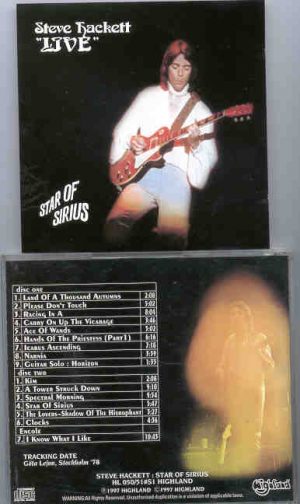 P. Gabriel  /  GENESIS  /  P. Collins - Star Of Sirius ( Highland ) ( 2 CD SET ) ( STEVE HACKETT Live at Gota Lejon , Stockholm , Sweden , 1978 )