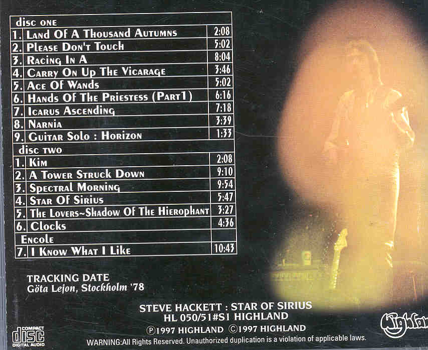P. Gabriel  /  GENESIS  /  P. Collins - Star Of Sirius ( Highland ) ( 2 CD SET ) ( STEVE HACKETT Live at Gota Lejon , Stockholm , Sweden , 1978 )