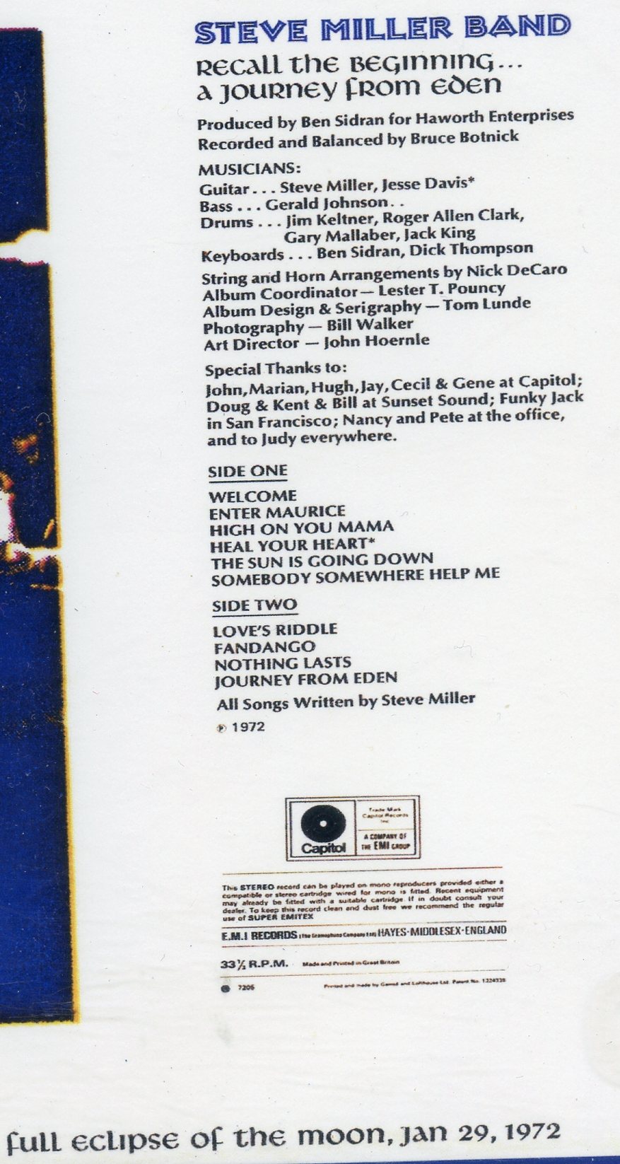 Steve Miller Band - Recall The Beginning ( A Journey From Eden )