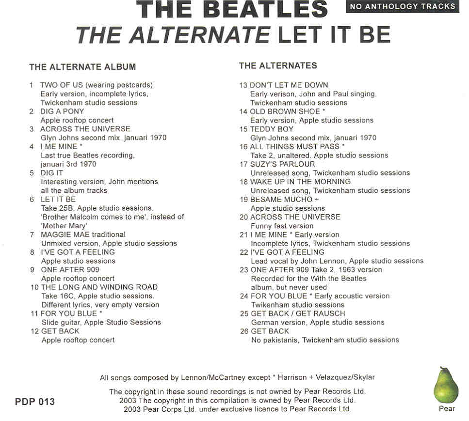 The Beatles - The Alternate Let It Be ( PEAR )